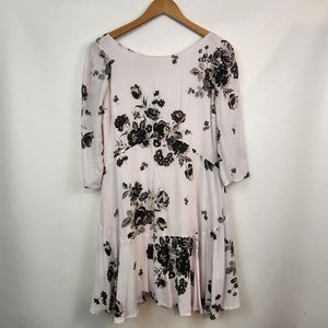 Free People Floral Black White Casual Tunic Cutout 3/4 Sleeve Dress, xs x-small